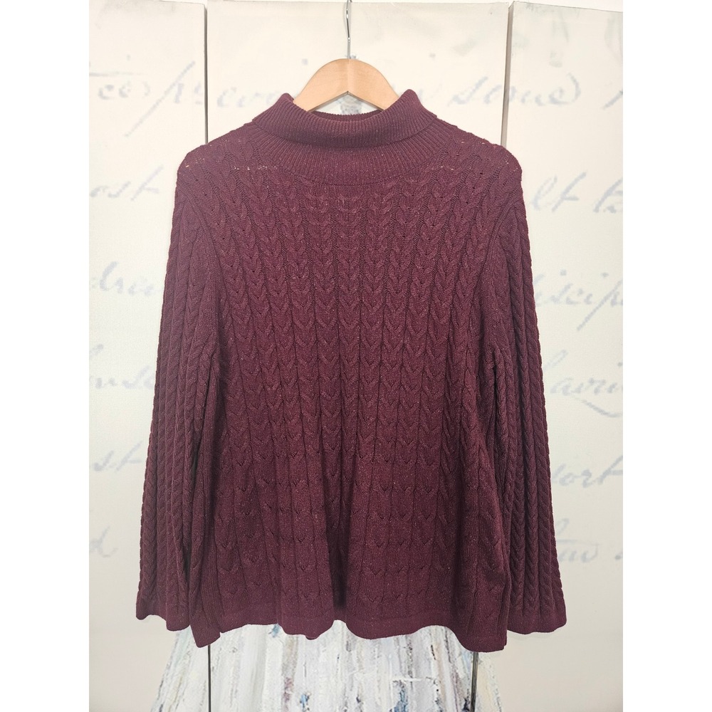 J. Jill Womens XL Burgundy‎ Cable Knit Turtleneck Cotton Silk Blend Sweater